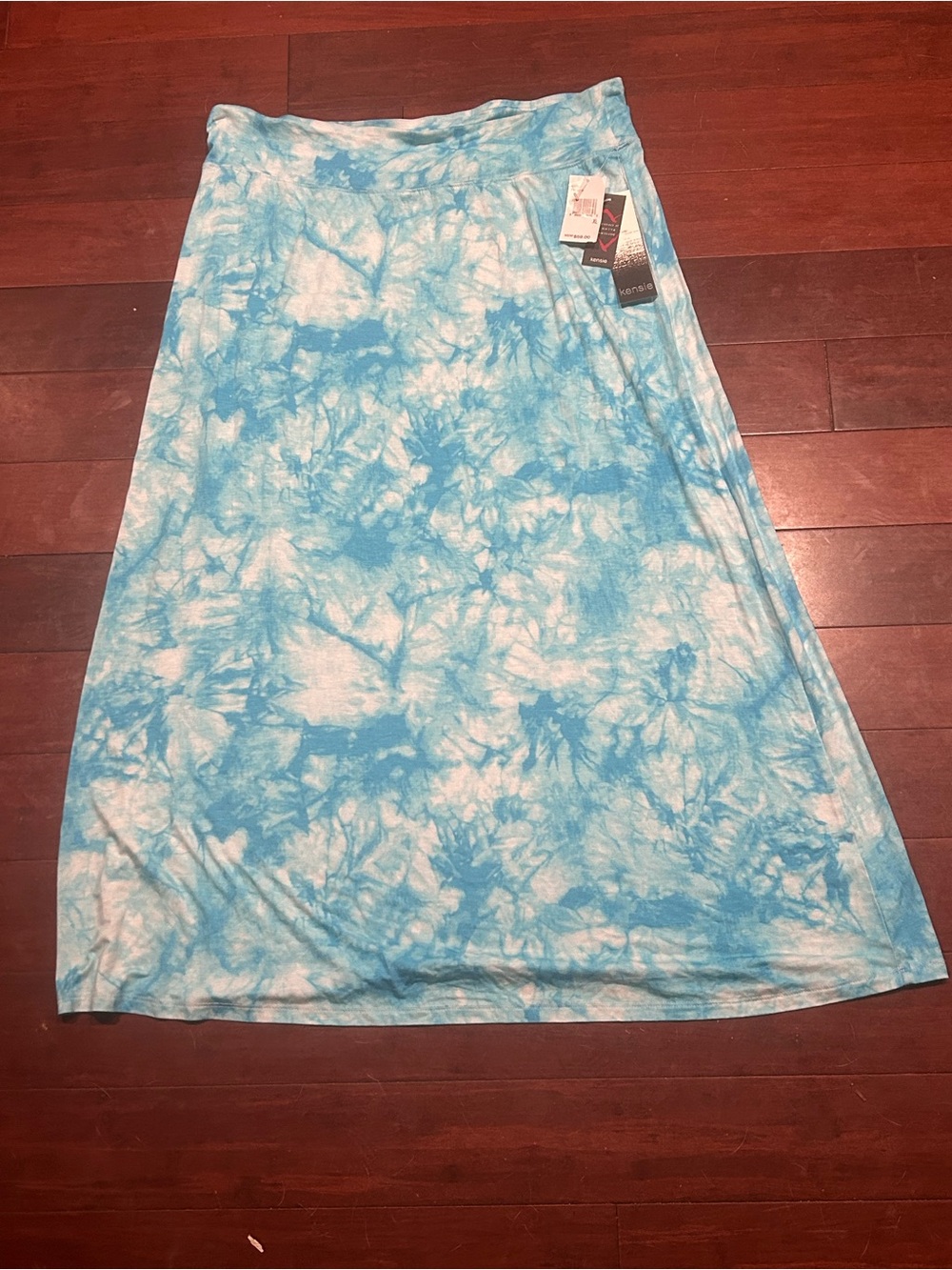 Kensie Maxi Skirt XL NWT Blue White Wave Combo Tie Dye Viscose Stretch Macys